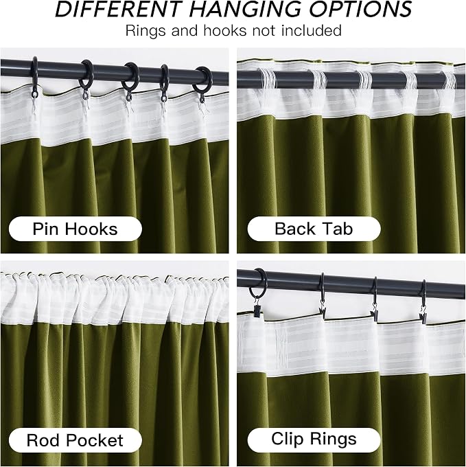 RYB HOME Moss Green Velvet Curtains 63 inches - Image 4