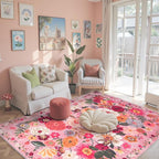 Pink Floral Girls Room Rug 4x6, Non-Slip Washable Rugs by WelcometoBabovid
