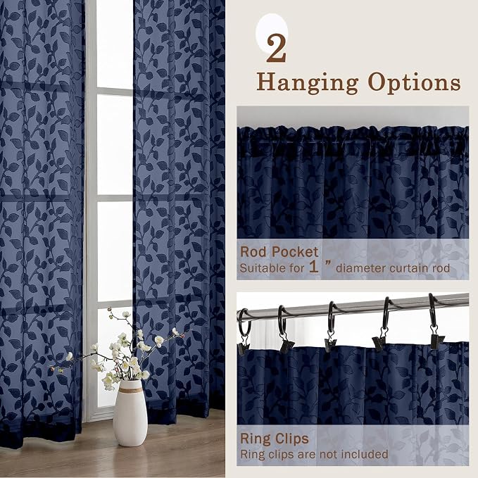 Chyhomenyc Navy Blue Sheer Curtains 90 Inch Length 2 Panels Set, Light - Image 5