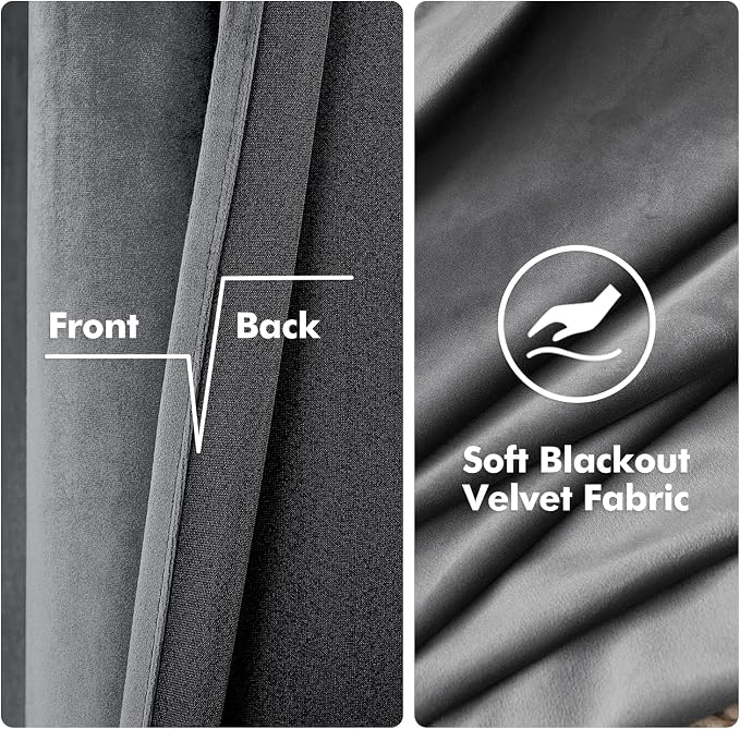 MIULEE 2 Panels Blackout Velvet Curtain Solid Soft Grommet Grey Room Darkening - Image 3