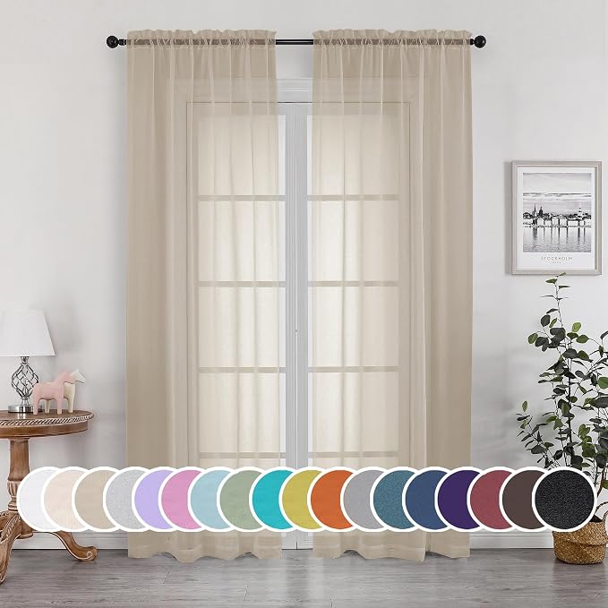 OWENIE Taupe Sheer Curtains 90 Inches Long by OWENIE