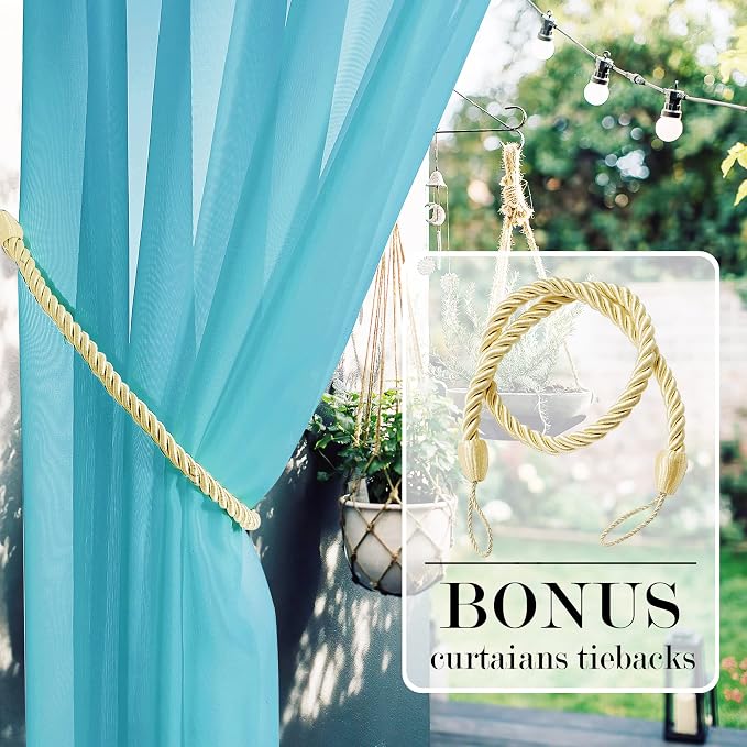 RYB HOME Outdoor Sheer Curtain for Patio, Self-Sticky Tabs Top Waterproof - Image 3