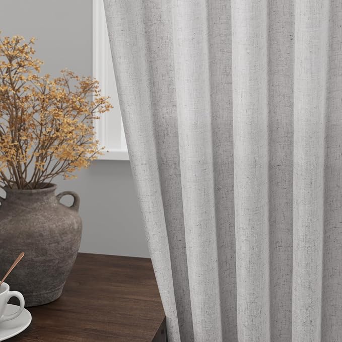 Nanspring Grey Linen Curtains 63 Inches Length 2 Panels Set - Image 2