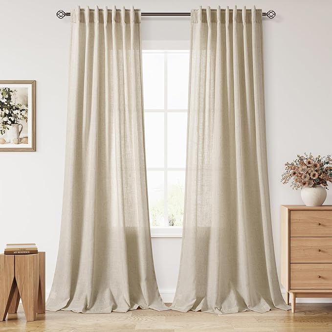 Nanspring Eggshell Beige Linen Curtains 96 Inches Long by Nanspring