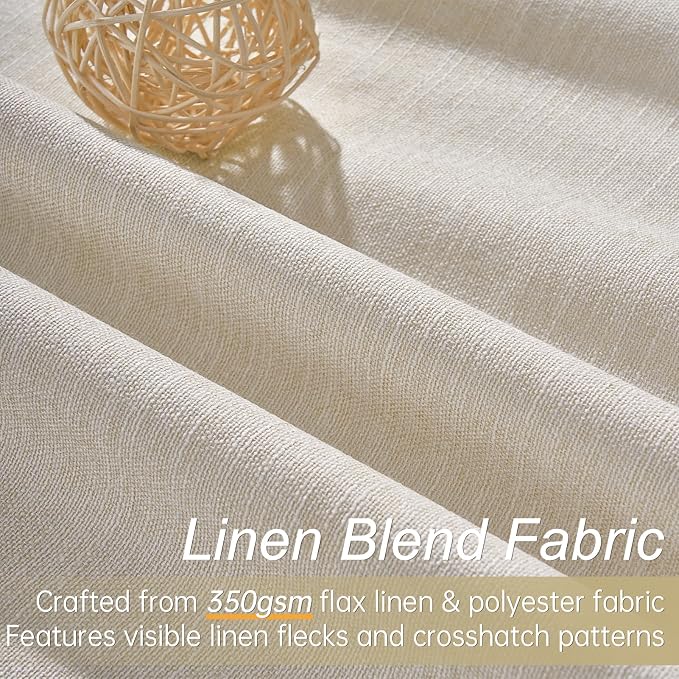 Topfinel 100 Inch Custom Linen Blackout Curtains, Modern Beige Textured Linen - Image 3