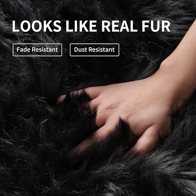 Black Faux Fur Rug for Bedroom 3'x5' Soft Shag Fuzzy Rugs for Living Room - Image 4