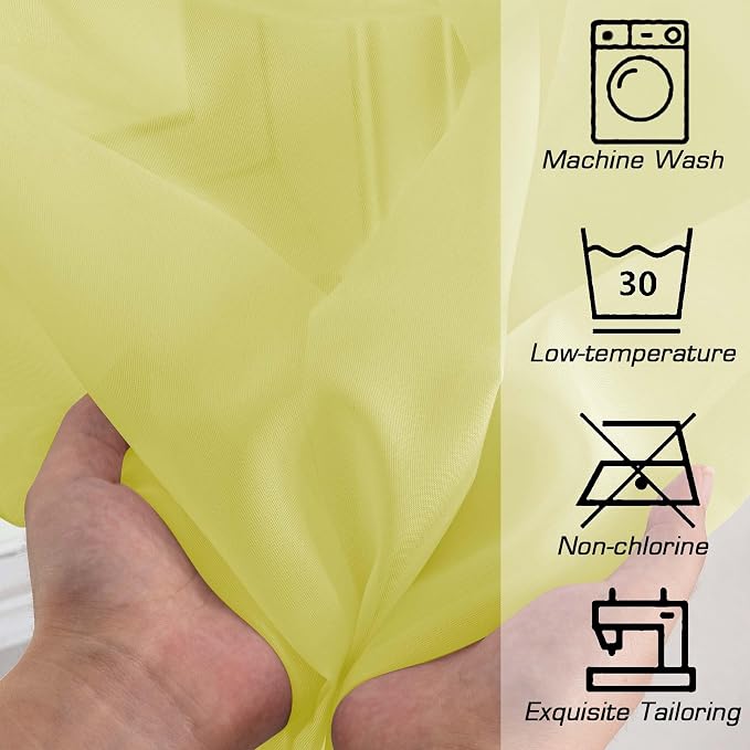 OWENIE Sheer Lemon Curtains for Bedroom Living Room 63 Inch Length 2 Panels Set - Image 5