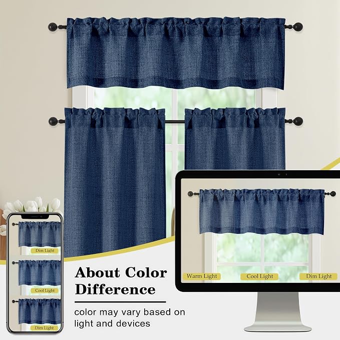 Valances for Windows, Light Filtering Faux Linen Textured Small Short Window - Image 8