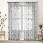 HOMEIDEAS Grey Sheer Curtains 63 Inches Long 2 Panels Embroidered Floral - Image 7