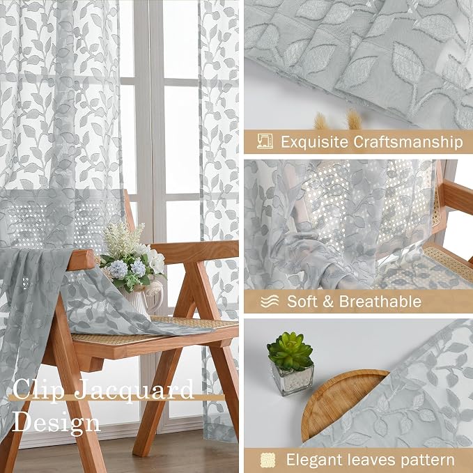 Chyhomenyc Light Grey Sheer Curtains 90 Inch Length 2 Panels Set, Light - Image 7