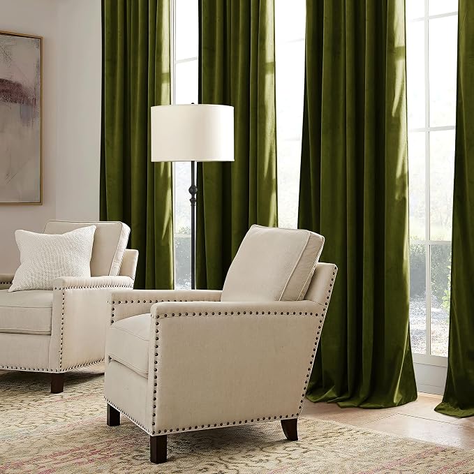 RYB HOME Moss Green Velvet Curtains 63 inches - Image 6