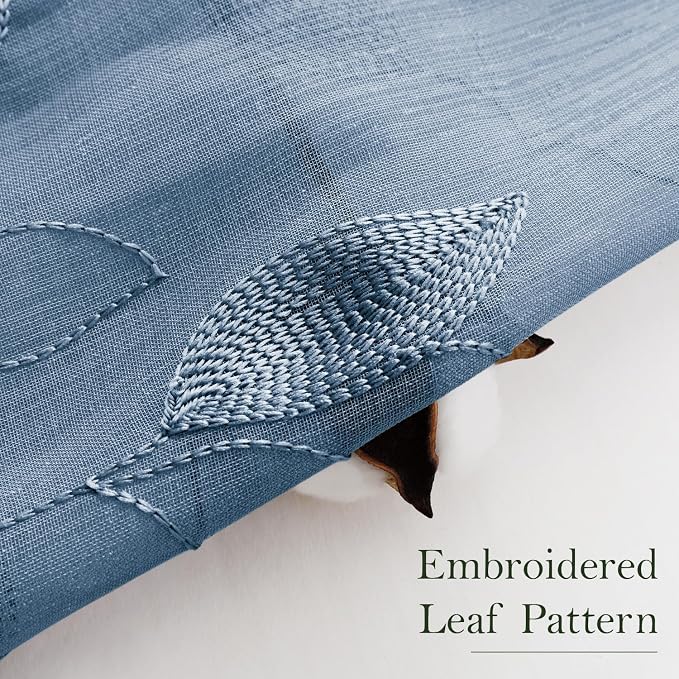 HOMEIDEAS Stone Blue Floral Sheer Curtains 63 Inches Long 2 Panels Embroidered - Image 3