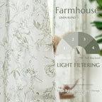 jinchan Floral Curtains 90 Inch Length Sage Green Flower Linen Farmhouse Curtain - Image 3