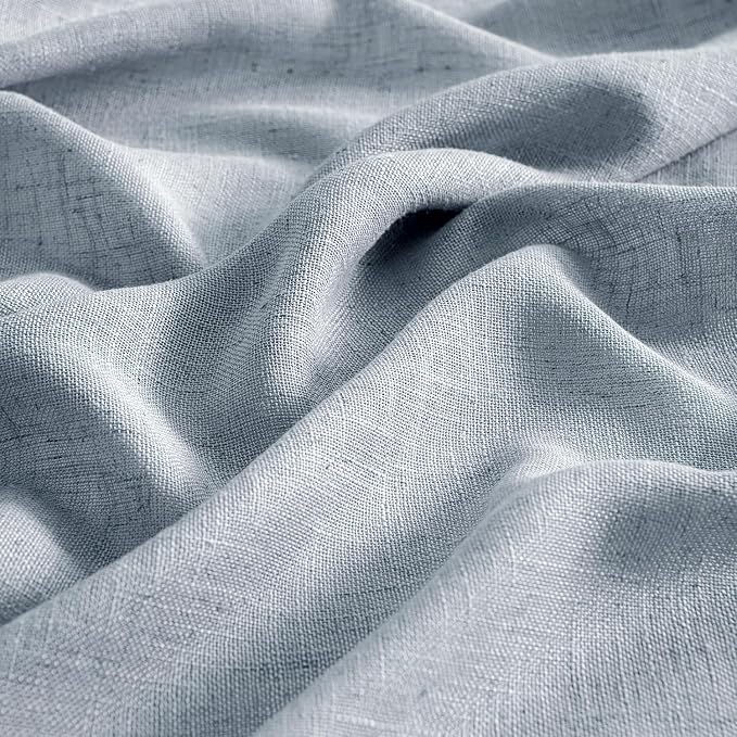 MIULEE Chambray Blue Linen Curtains 84 Inch Length 2 Panels - Image 4
