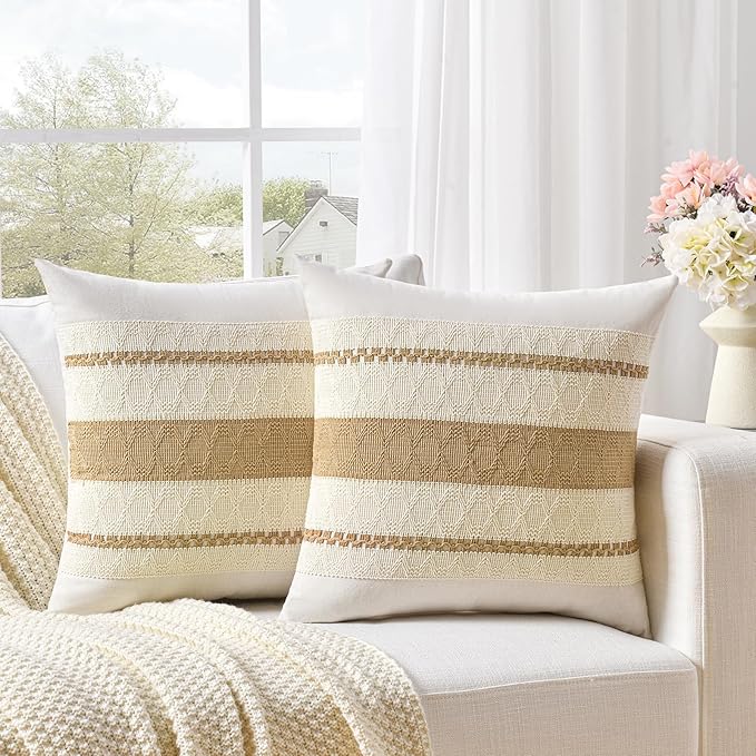 Fancy Homi Set of 1 Tan Neutral Decorative Throw Pillow Cover 18x18 Inch - Image 2