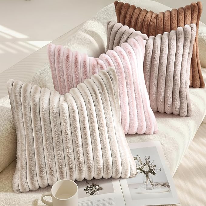 decorUhome Summer Cozy Faux Fur Throw Pillow Covers 20x20 Set of 2 Decorative - Image 4