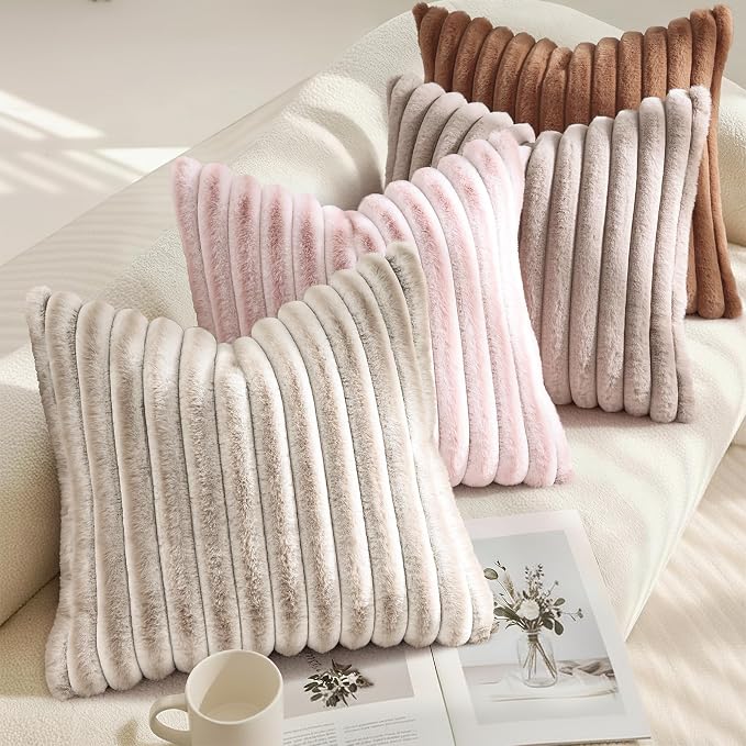 decorUhome Summer Cozy Faux Fur Throw Pillow Covers 22x22 Set of 2 Decorative - Image 4