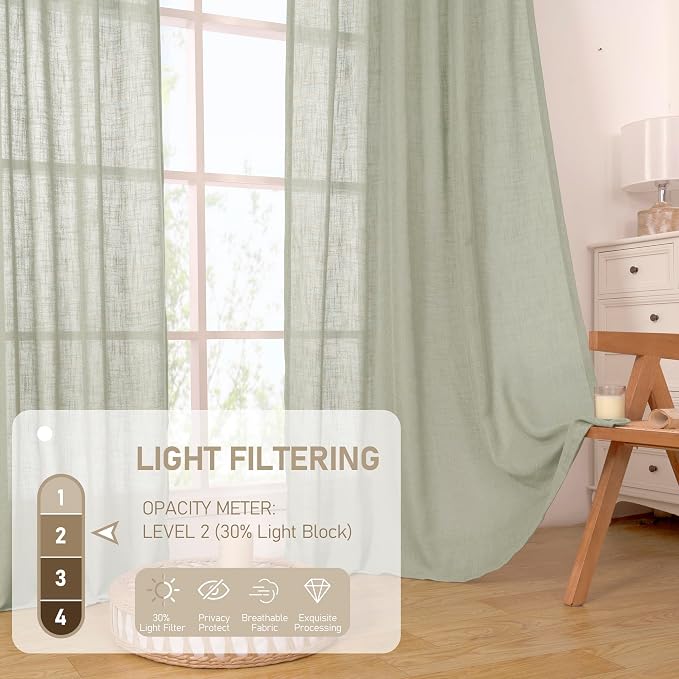 LAMIT Sage Grey Linen Curtains 54 Inch Length 2 Panels, Light Filtering Panels - Image 4