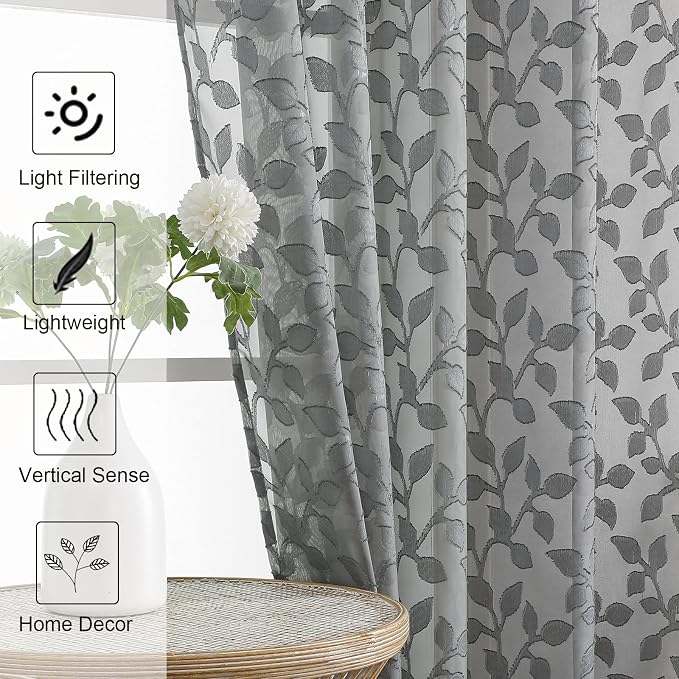 Chyhomenyc Charcoal Grey Sheer Curtains 84 Inch Length 2 Panels Set, Light - Image 6