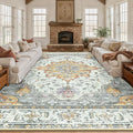 RELEANY Area Rugs 10'x12' Washable Non-Slip, Floral Vintage Distress Print by RELEANY
