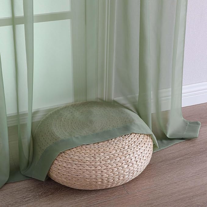 OVZME Sage Green Sheer Curtains 63 Inches Long 2 Panels Set, Light Filtering - Image 5