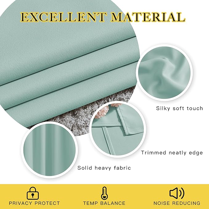 NICETOWN Aqua Blue Bedroom Curtains 72 inches Long, Grommet Blackout Thermal - Image 3