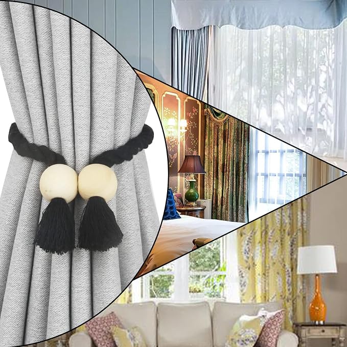 4 Pack Magnetic Curtain Tiebacks Cotton Hand Woven Tie Back Decorative Rope - Image 6