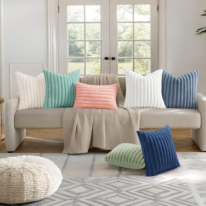 decorUhome Summer Cozy Faux Fur Throw Pillow Covers 12x20 Set of 2 Decorative - Image 7