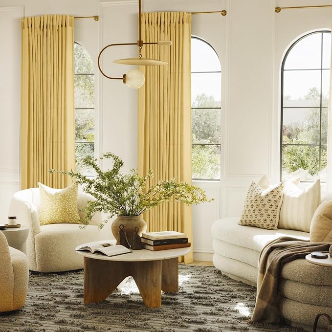 Gold Curtains for Living Room Back Tab Modern Farmhouse Semi Sheer Curtains 108 - Image 5