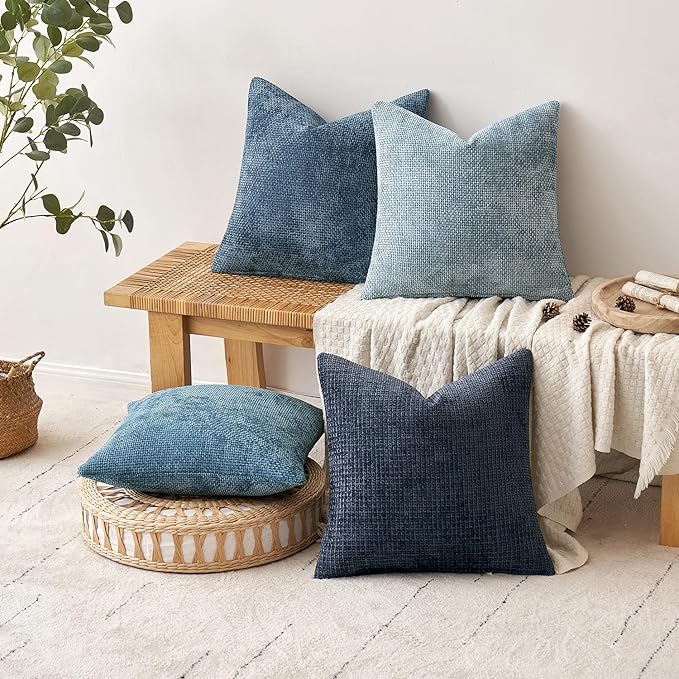 MIULEE Pack of 4 Couch Throw Pillow Covers 18x18 Inch Neutral Blue Soft - Image 5