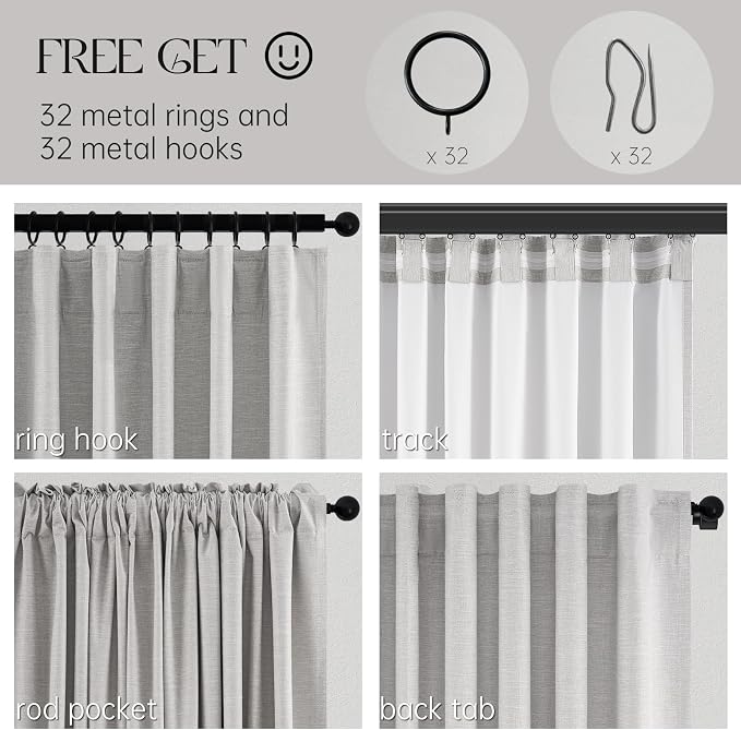 Topfinel 105 Inches Long Custom Black Out Faux Thick Linen Drapery Two Panels - Image 5