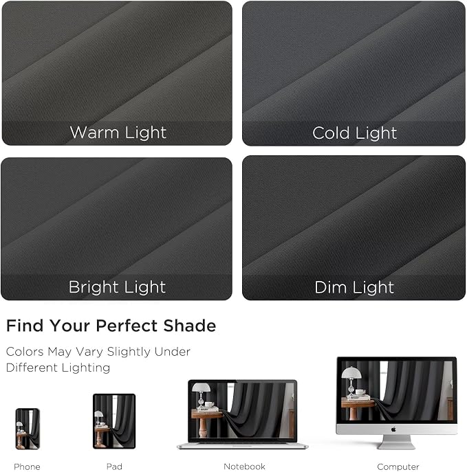 CUCRAF Dark Grey Blackout Curtains 90 inch Length 2 Panels Set, Rod Pocket Room - Image 4