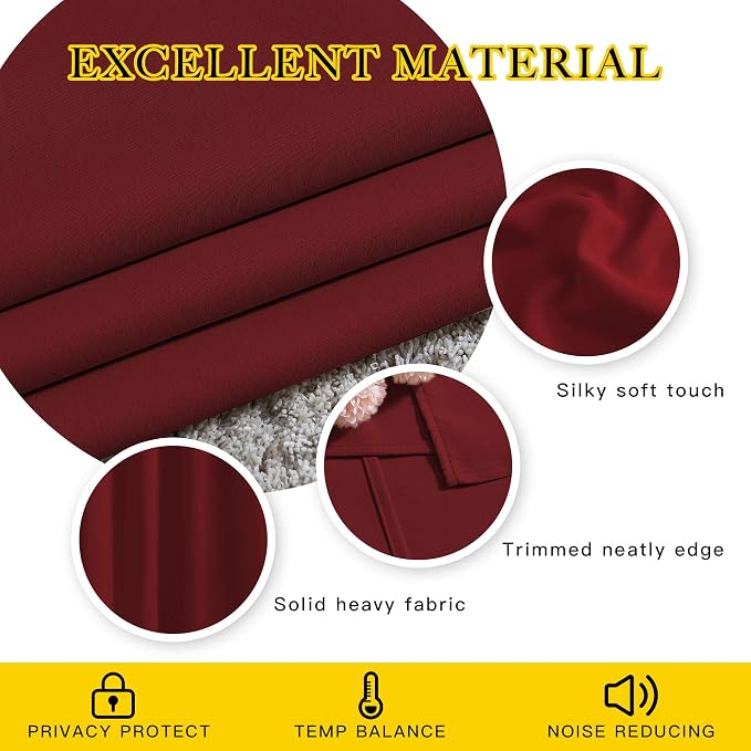 NICETOWN Burgundy Red Curtains 96 inches Long, Grommet Thermal Insulated - Image 4