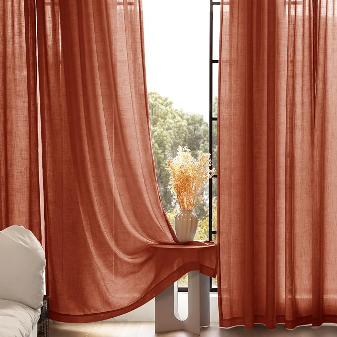 92 inch Linen Terracotta Curtains 2 Panels - Image 5