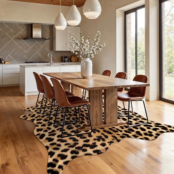 AROGAN Premium Leopard Print Rug 6.2x7 Feet, Machine Washable Faux Fur Cheetah - Image 7