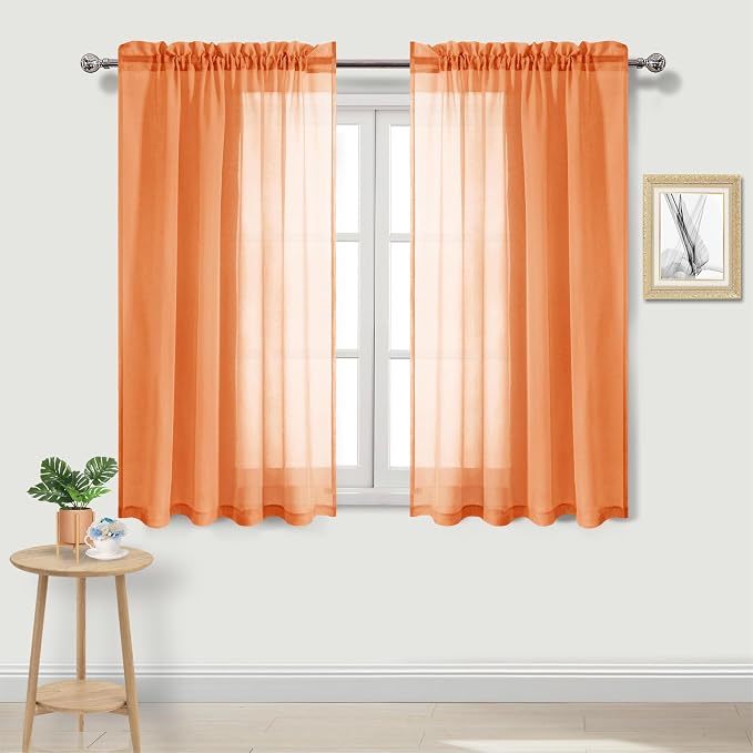 DWCN Sheer Curtains 45 inches Long 2 Panels Set, Rod Pocket Orange Voile Sheer by DWCN