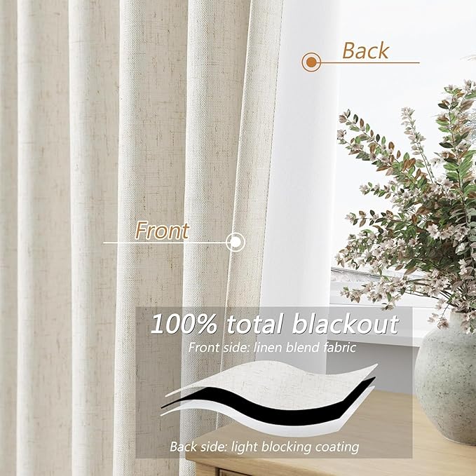 Guken Cream 100% Blackout Linen Curtains 42 Inch Wide by 108 Inch - Image 3
