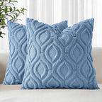decorUhome Throw Pillow Covers 18x18 Inch Set of 2, Soft Plush Faux Wool Blue by decorUhome