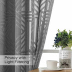 Simplebrand Grey Semi Sheer Curtains 45 Inch Length 2 Panels, Geometric - Image 2