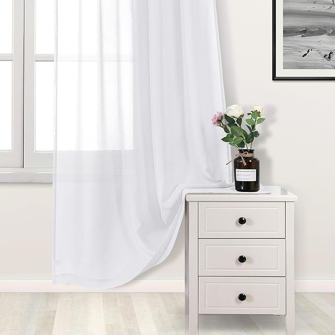 DWCN White Sheer Curtains Semi Transparent Voile Rod Pocket Curtains - Image 3