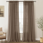 Chocolate Brown Linen Curtain 90 inch Length 2 Panels Set Back Tab Light by Jolilight