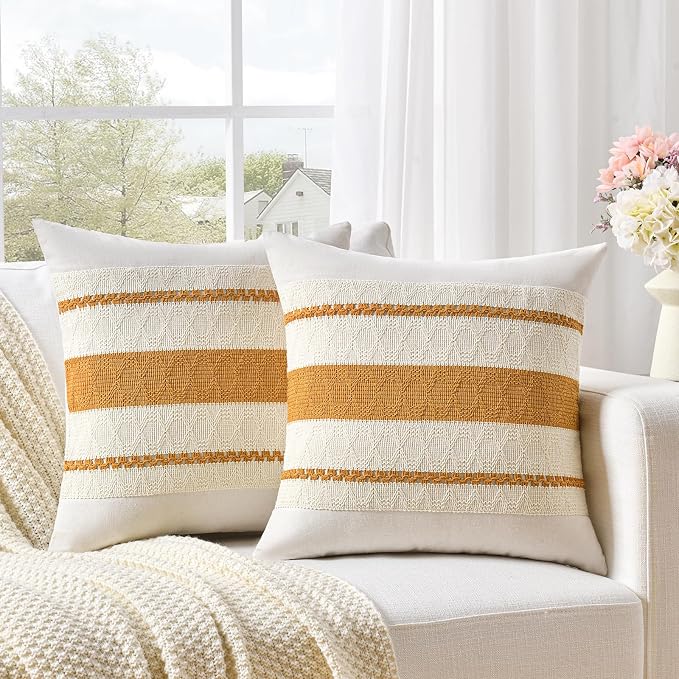 Fancy Homi Set of 1 Mustard Yellow Fall Decorative Throw Pillow Cover 18x18 Inch - Image 2