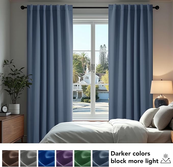 Deconovo Blackout Curtains, Thermal Insulated, W42 x L95 2 Panels, Back Tab - Image 4