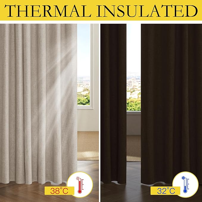NICETOWN Oatmeal Linen 100% Blackout Curtains 120 inches Length 2 Panels Set - Image 4