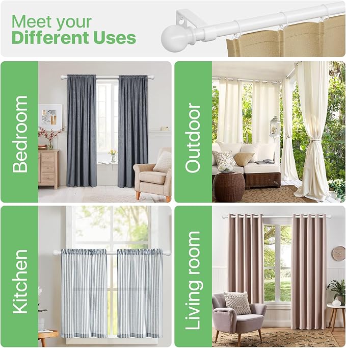 White Curtain Rods for Windows 28 to 48 inch, Adjustable Curtain Rod Set - Image 7