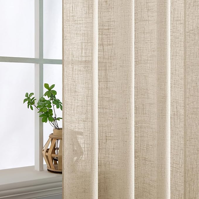 MIULEE Light Taupe Linen Curtains 45 Inch Length 2 Panels - Image 5