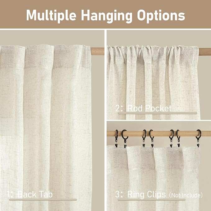 LAMIT 108 inch Linen Curtains for Living Room, Back Tab and Rod Pocket Cream - Image 2
