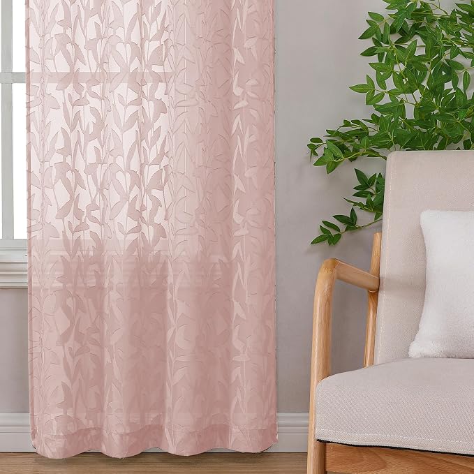 Lecloud Leia 2 Panels Blush Pink Sheer Curtains 96 Inch Length 2 Panels - Image 9