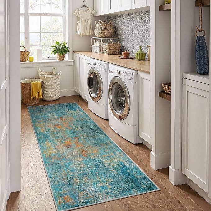 Washable Area Rugs 2'x6' Non-Slip Modern Abstract Soft - Image 2