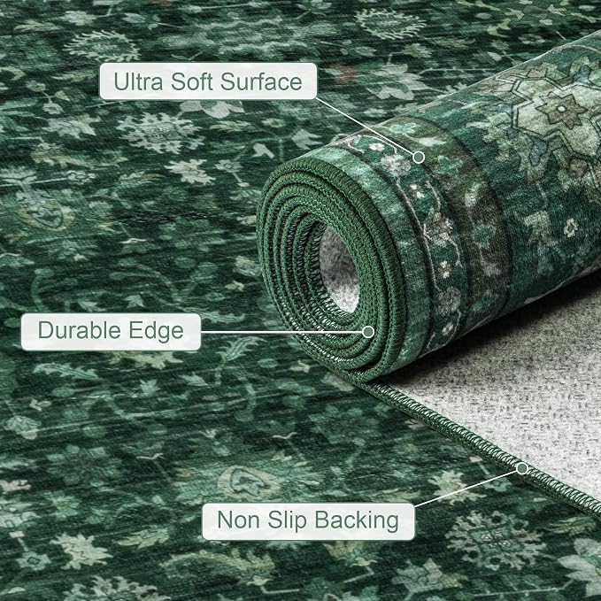 Area Rugs 9x12 Living Room Rug: Washable Rug Soft Vintage Distressed Floral - Image 7